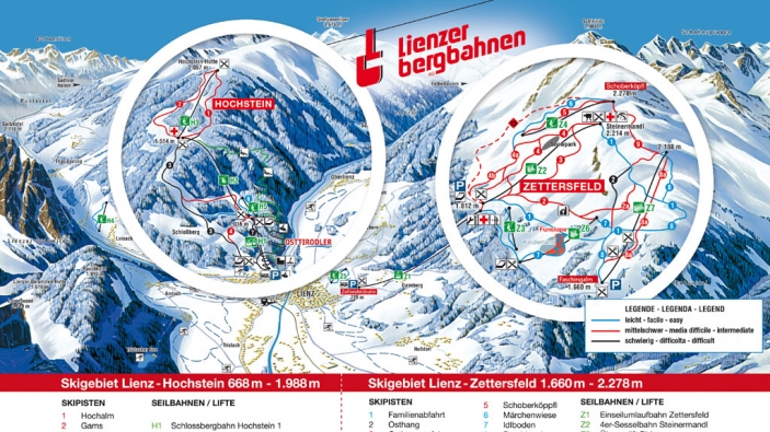 Pistekaart Lienz - Hochstein-Zettersfeld Pistekaart Lienz - Hochstein-Zettersfeld