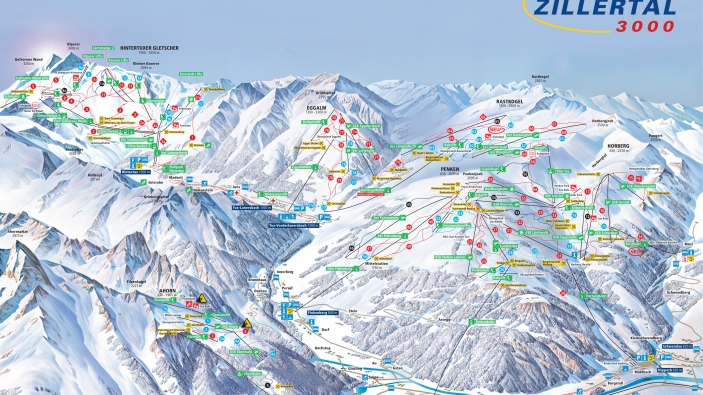 Pistekaart Ski Zillertal 3000 Pistekaart Ski Zillertal 3000
