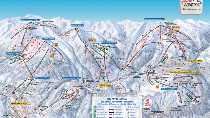 Pistekaart Zillertal Arena Pistekaart Zillertal Arena